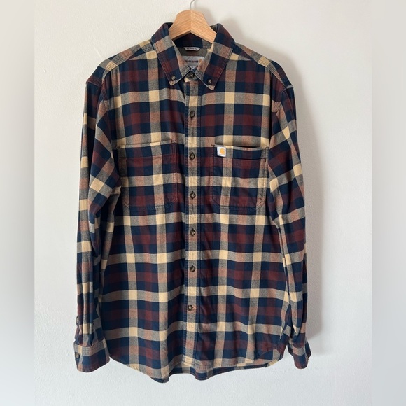 Carhartt Hamilton Flannel Relaxed Fit Plaid Button Down Collared Shirt Medium - Picture 1 of 9